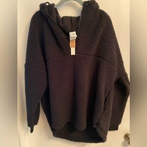 Victoria’s Secret Pink Women's Half Zip Pullover Sherpa Hoodie Black Size XL NWT